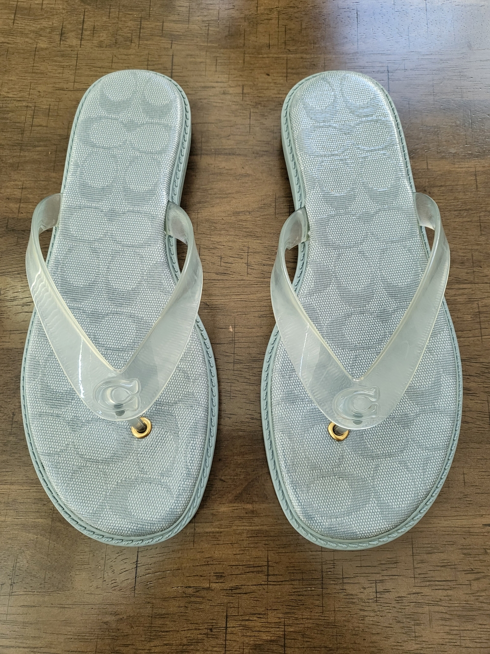Coach Clear Strap Light Blue Logo Flip Flop Sandals